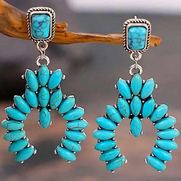Bohemian Handmade Turquoise Dangle Earrings, Boho , Western, B… - Picture 1 of 4